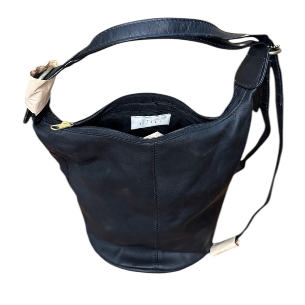 J Jill Black Leather Convertible Backpack Bucket Tote Bag